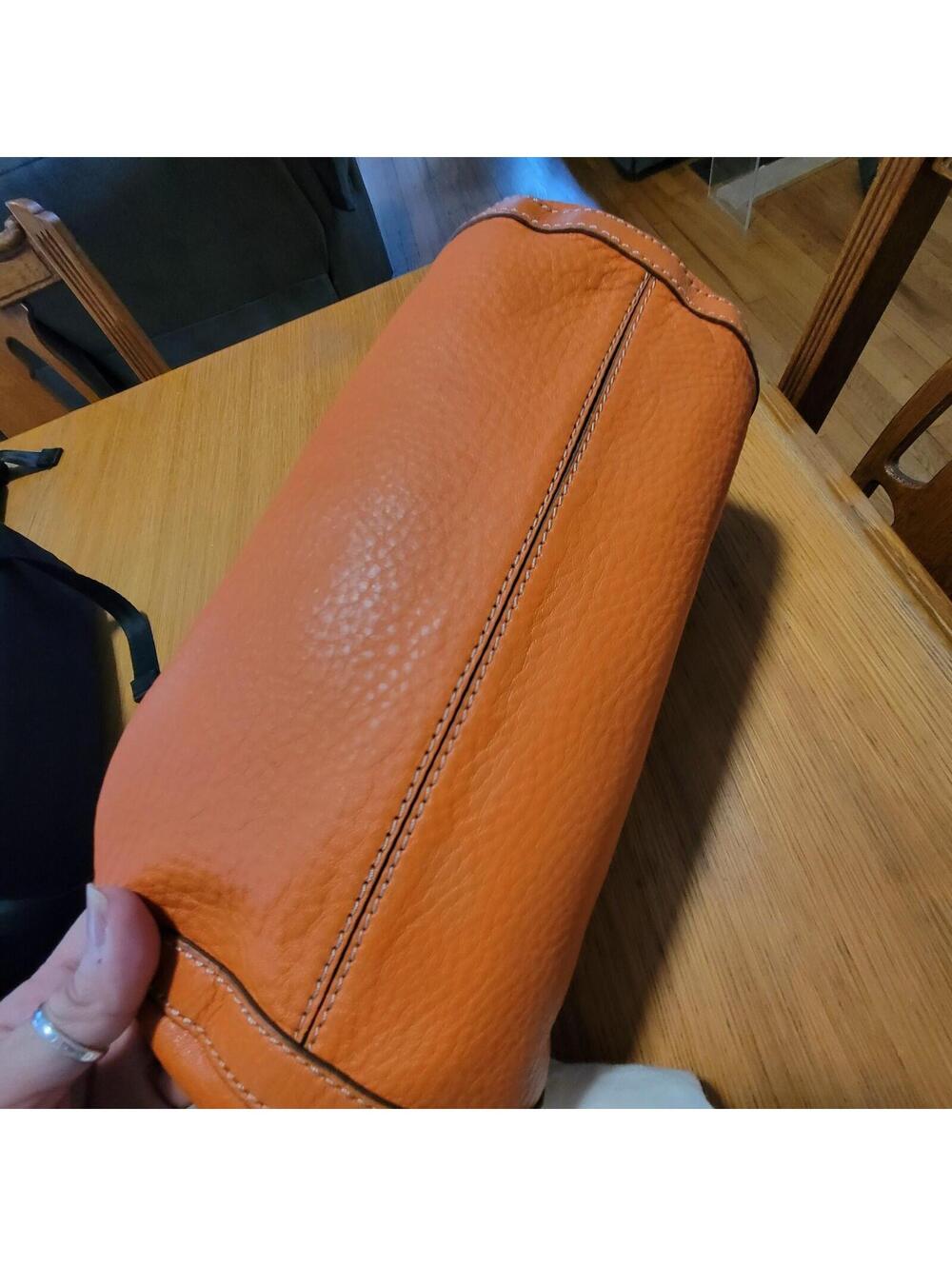 Cole Haan Village Leather Shoulder Bag Purse Orange with dust cover Pebble Soft - Picture 8 of 15